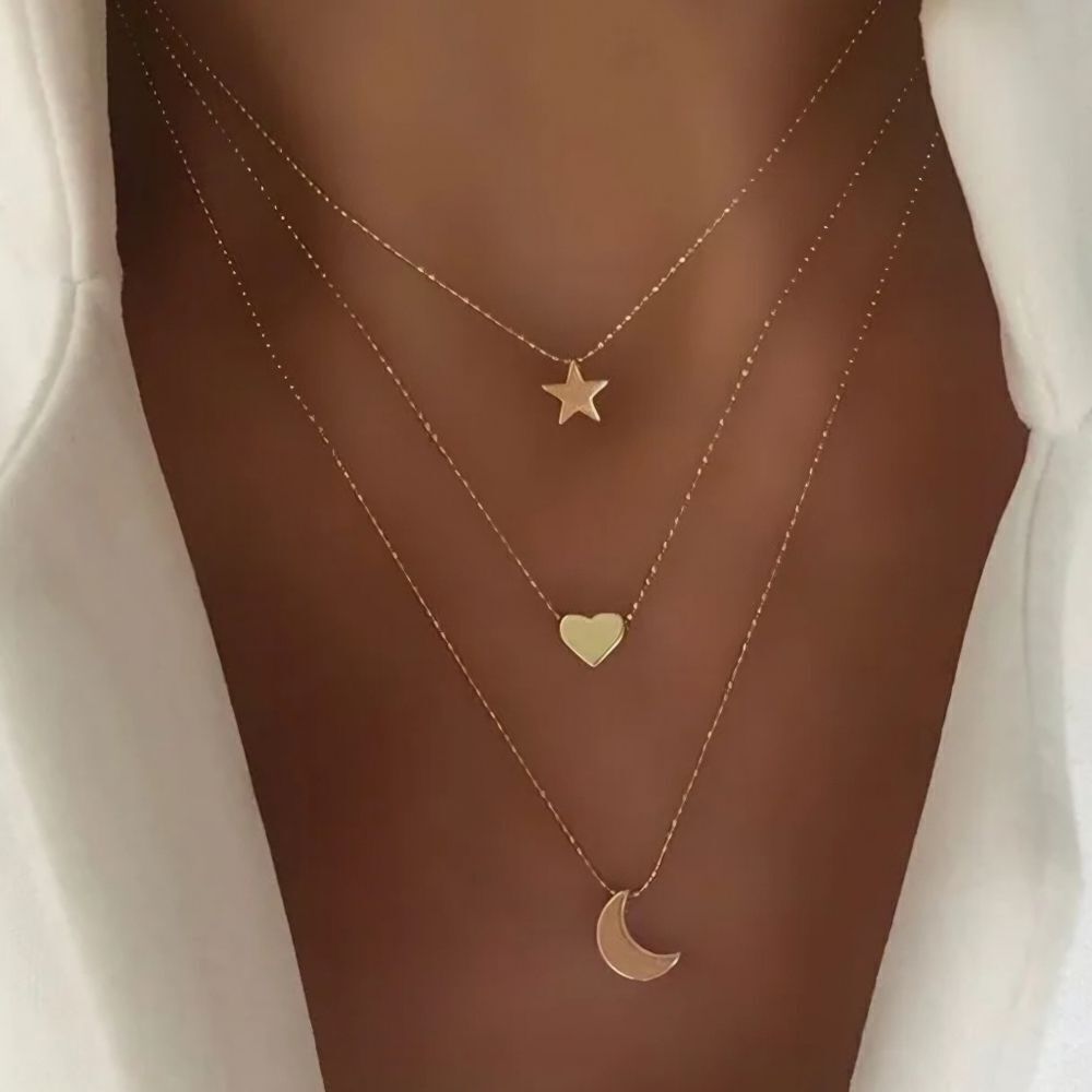 Fashion Gold Star Heart Moon Necklace